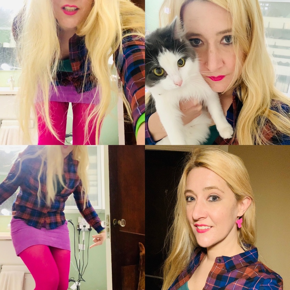Styling example - couduroy skirt, flannel, and tights!